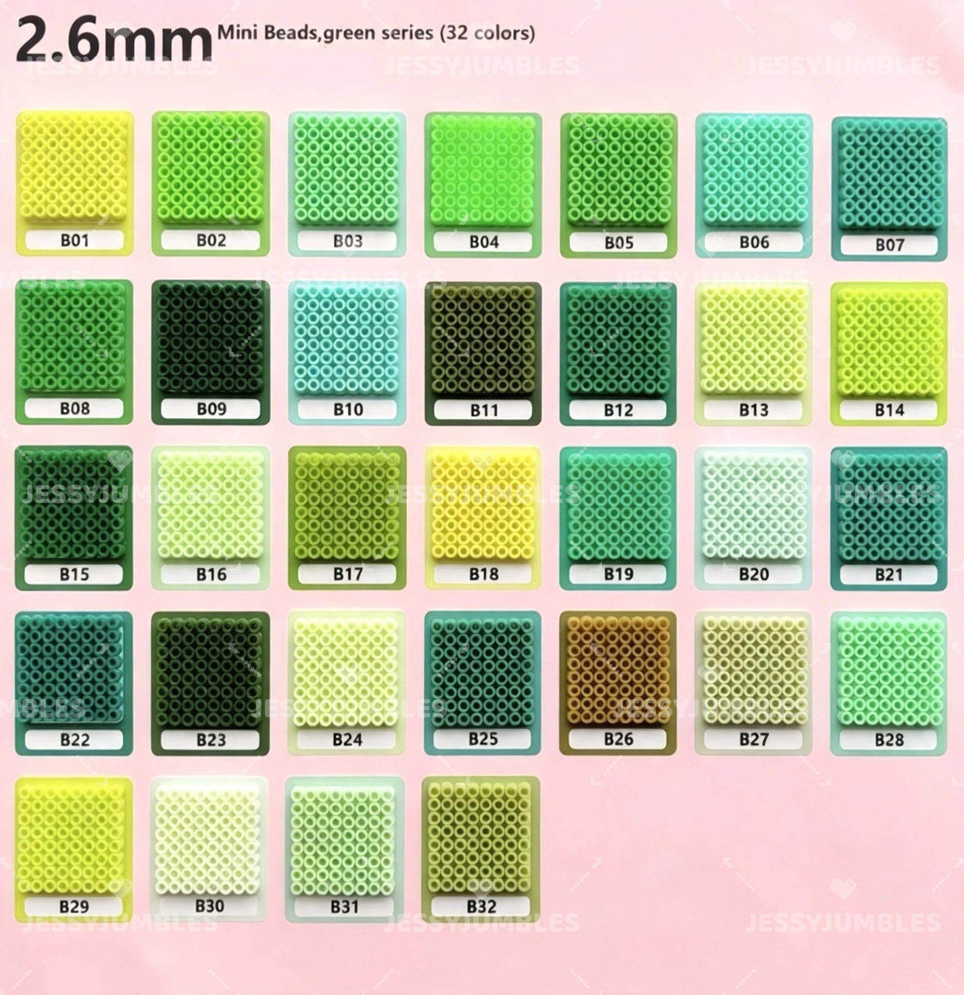 2.6mm Mini Fuse Beads Refill Pack, Green Color Series, 20g Approximately 2,000 Beads for Pixel Art Crafts