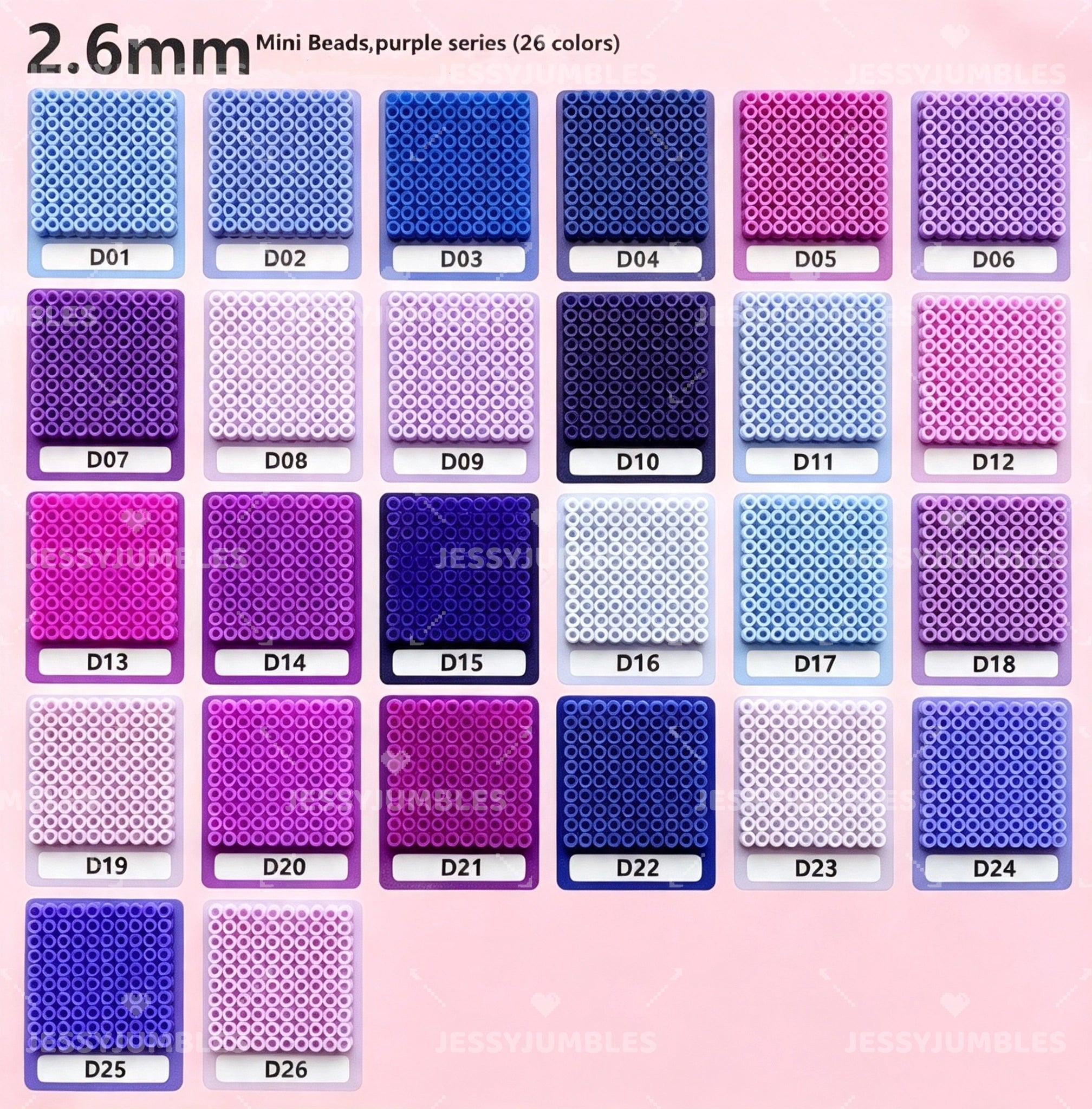 2.6mm Mini Fuse Beads Refill Pack, Purple and Lavender Shades, 20g Approximately 2,000 Beads for Pixel Art Crafts