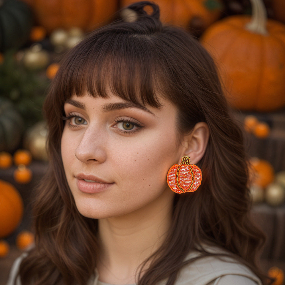 Handmade Beaded Pumpkin Simple & Statement Stud Earrings