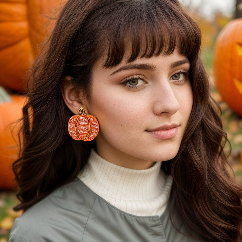 Handmade Beaded Pumpkin Simple & Statement Stud Earrings
