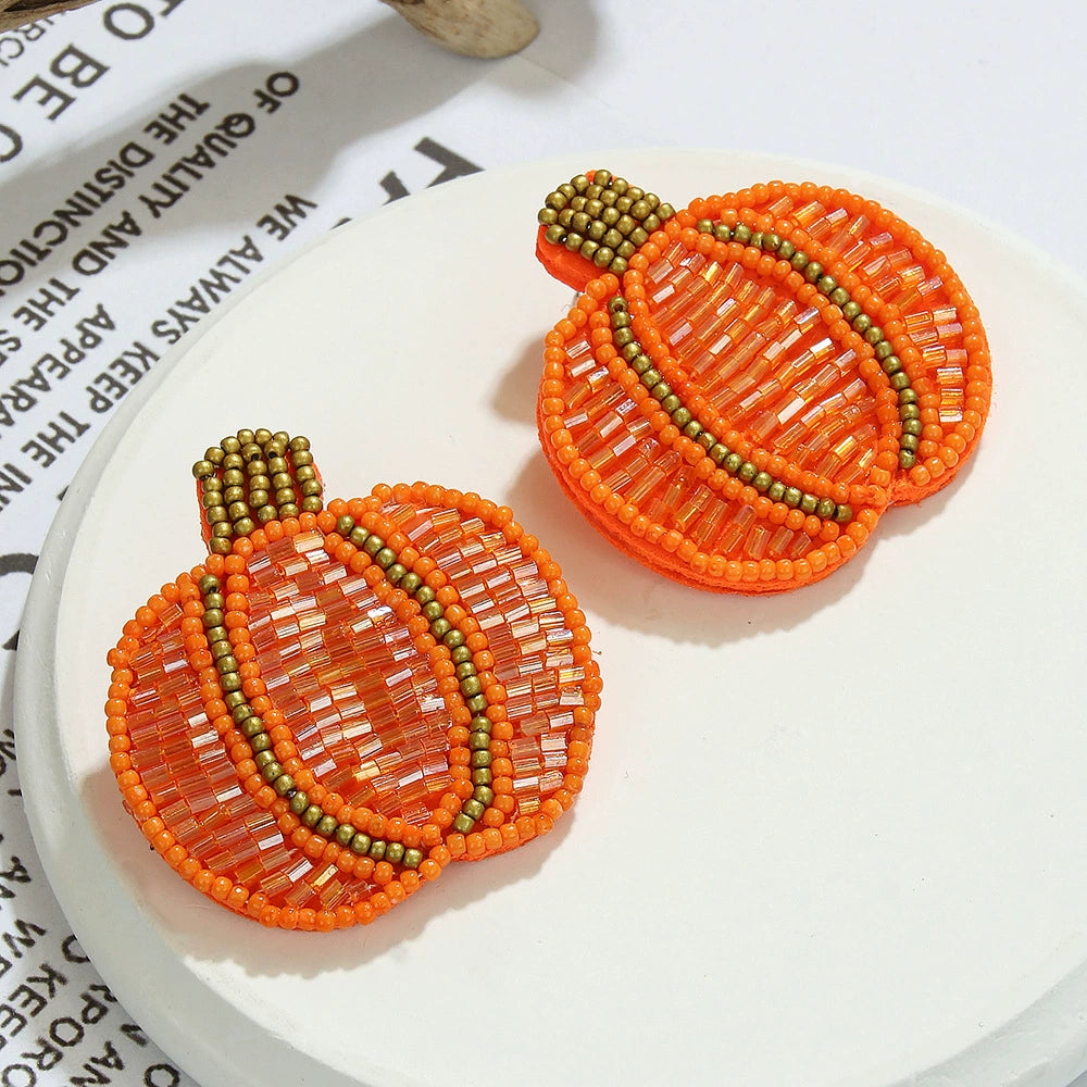 Handmade Beaded Pumpkin Simple & Statement Stud Earrings