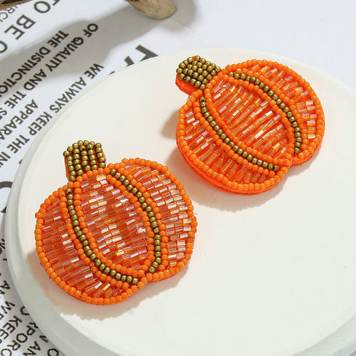 Handmade Beaded Pumpkin Simple & Statement Stud Earrings